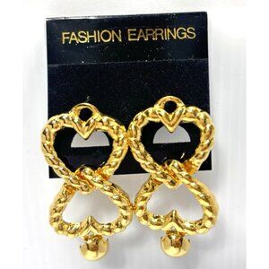 Women’s Dangle Earrings Gold Tone Double Heart Costume Jewelry Fashion Gift NEW